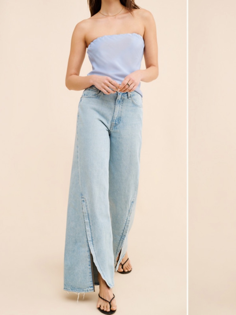 Zippered Wide-Leg Women's Jeans - Light Blue Denim